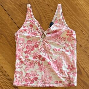 DKNY Pink Floral Keyhole Tank Top